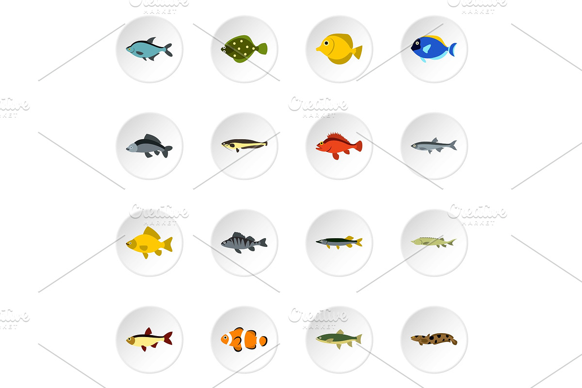 Fish icons set, flat style in Illustrations - product preview 8