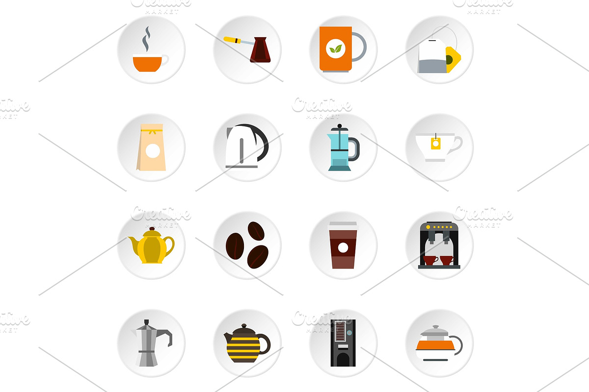 Coffee and tea icons set, flat style in Illustrations - product preview 8