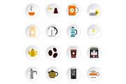 Coffee and tea icons set, flat style