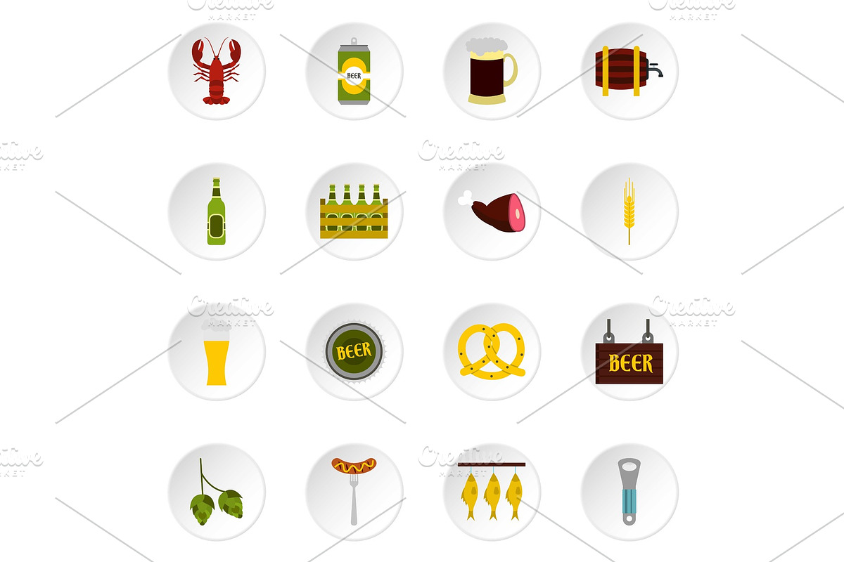 Beer icons set, flat style in Illustrations - product preview 8