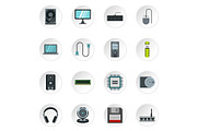 Computer equipment icons set, flat