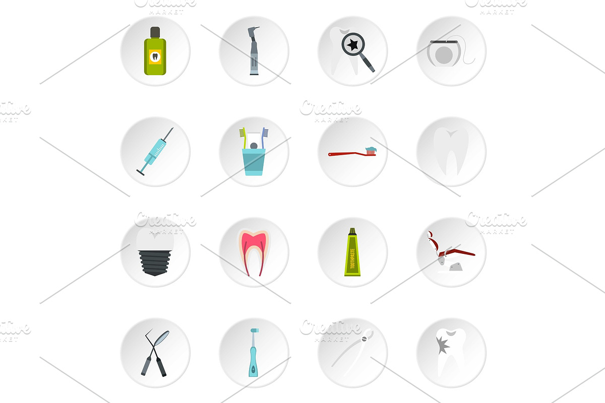 Stomatology icons set, flat style in Objects - product preview 8
