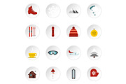 Winter icons set, flat style