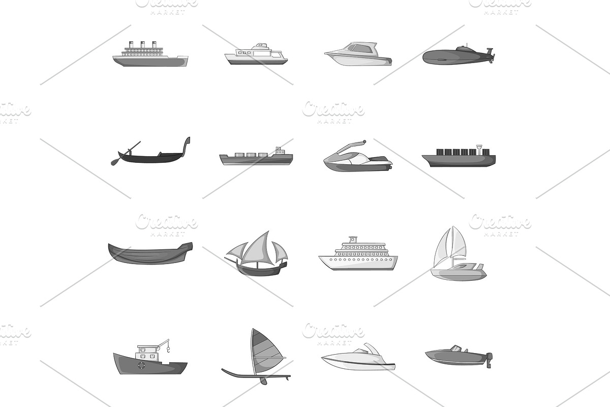Ship and boat icons set, gray in Illustrations - product preview 8