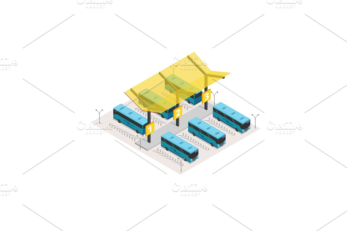 Vector isometric bus station in Illustrations - product preview 8