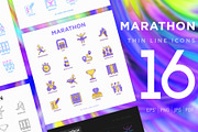 Marathon | 16 Thin Line Icons Set