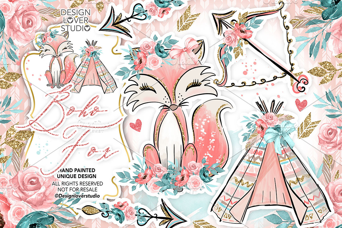 Boho Fox design in Illustrations - product preview 8