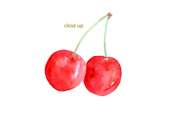 Watercolor Red Cherry Clipart in Illustrations - product preview 1