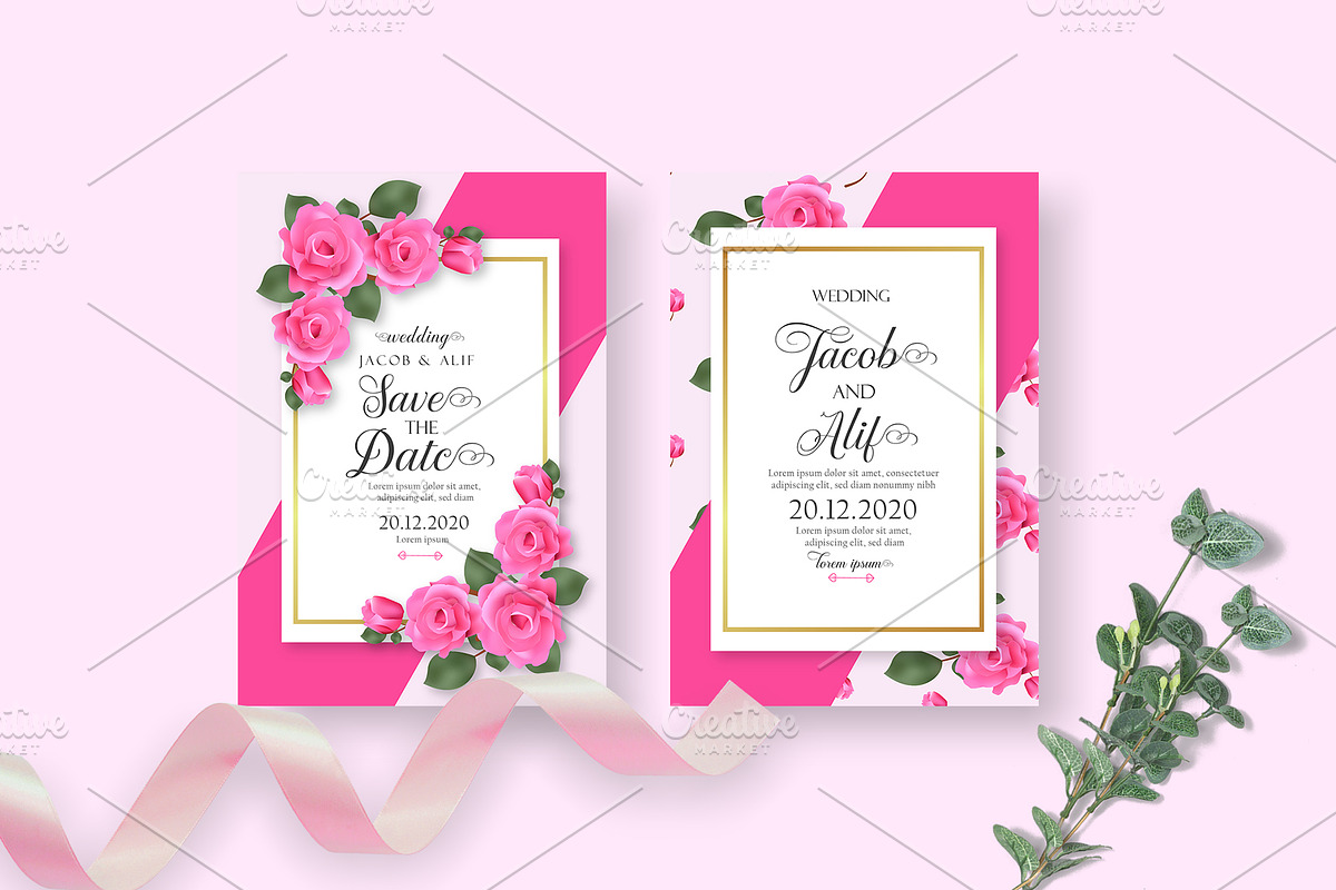 Pink Rose Wedding Invitation Set in Wedding Templates - product preview 8