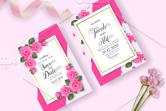 Pink Rose Wedding Invitation Set in Wedding Templates - product preview 1