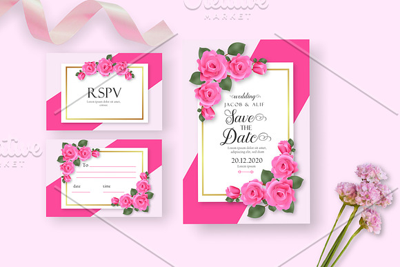 Pink Rose Wedding Invitation Set in Wedding Templates - product preview 2