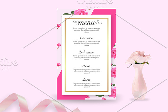 Pink Rose Wedding Invitation Set in Wedding Templates - product preview 3