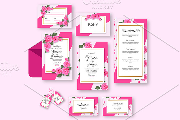 Pink Rose Wedding Invitation Set in Wedding Templates - product preview 4