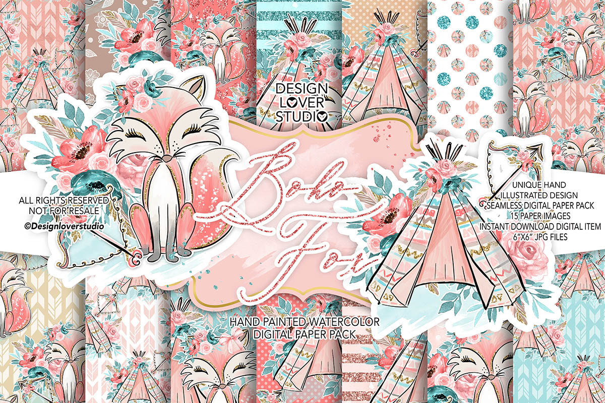 Boho Fox digital paper pack in Patterns - product preview 8