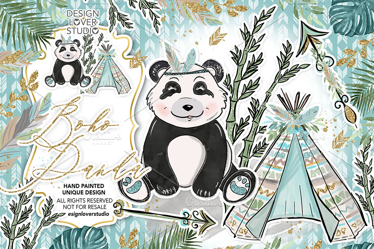 -50%Boho Panda design in Illustrations - product preview 8