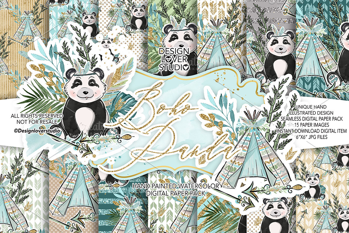 Boho Panda digital paper pack in Patterns - product preview 8