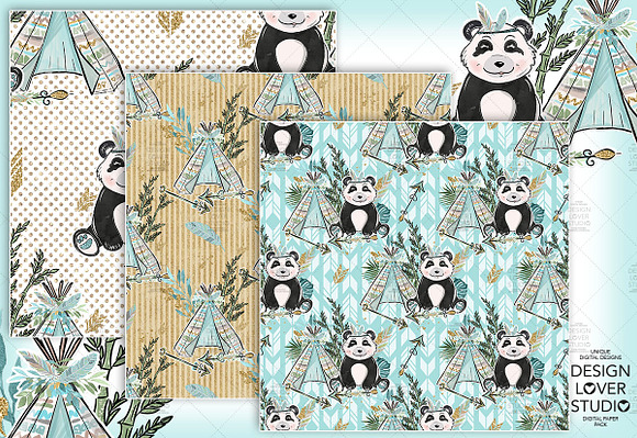 Boho Panda digital paper pack in Patterns - product preview 1