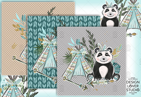 Boho Panda digital paper pack in Patterns - product preview 3
