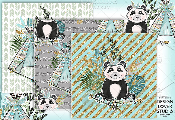 Boho Panda digital paper pack in Patterns - product preview 4