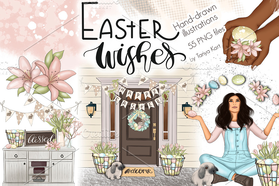 Easter Wishes Graphic Design Kit in Illustrations - product preview 8
