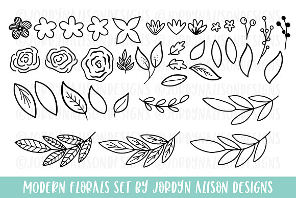 Modern Florals, Hand Drawn Elements in Illustrations - product preview 2