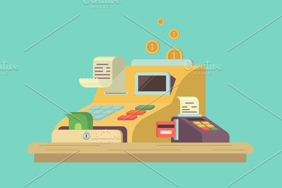 Cash register in flat style in Illustrations - product preview 8