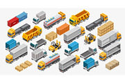 Forklifts and trucks near goods