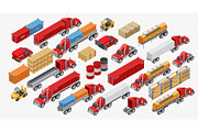 Set of freight trucks and goods