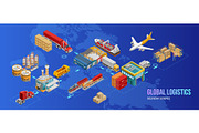 Global logistics chart over world
