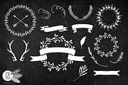 Chalkboard wreaths, laurels, ribbons