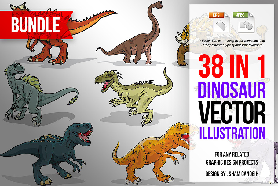 Dinosaur Color Vector Bundle in Illustrations - product preview 8