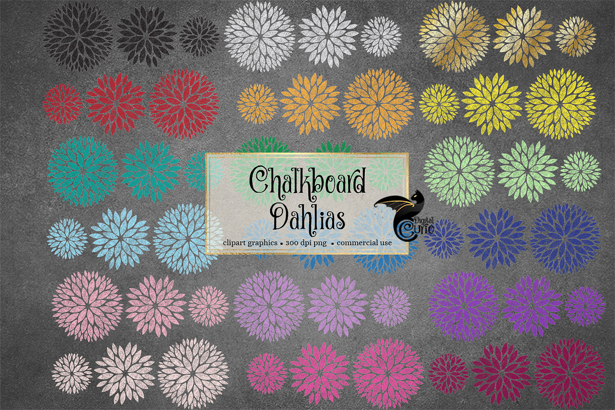 Chalkboard Dahlias Clipart in Illustrations - product preview 8