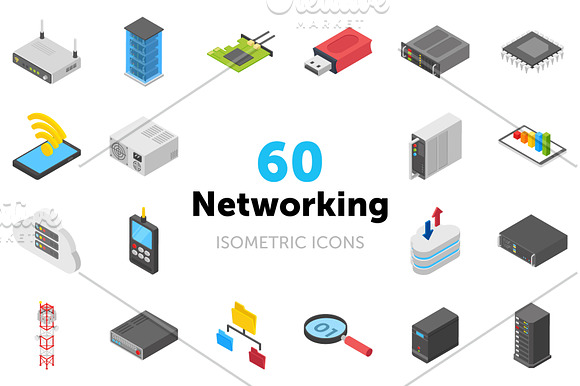 60 Networking Isometric Icons in Icons - product preview 3
