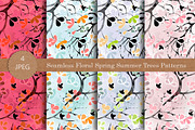 Seamless Floral Spring Trees Pattern