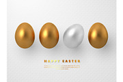 3d metallic golden and white eggs.
