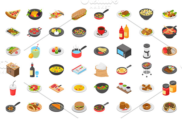 110 Food Isometric Vector Icons