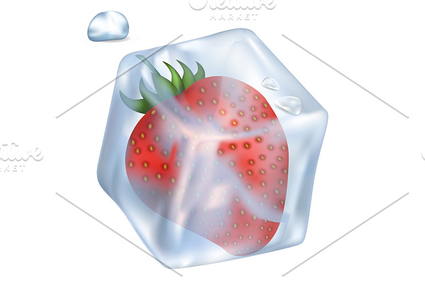 Strawberry in Ice Cube and Bubble