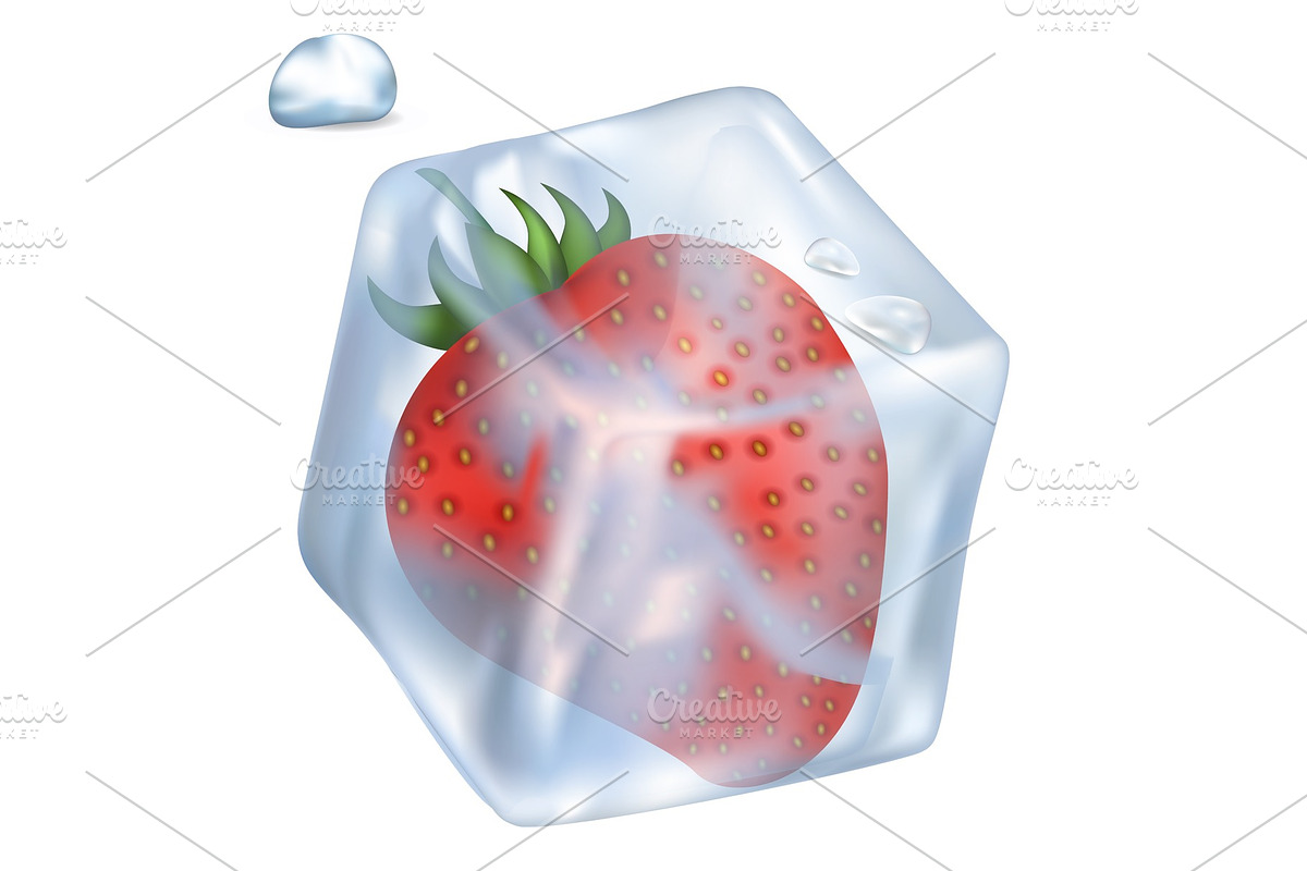 Strawberry in Ice Cube and Bubble in Illustrations - product preview 8