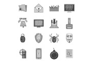Computer security icons set, gray