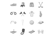 Golf icons set, gray monochrome