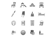 Kindergarten icons set, gray