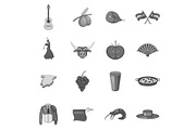 Spain icons set, gray monochrome