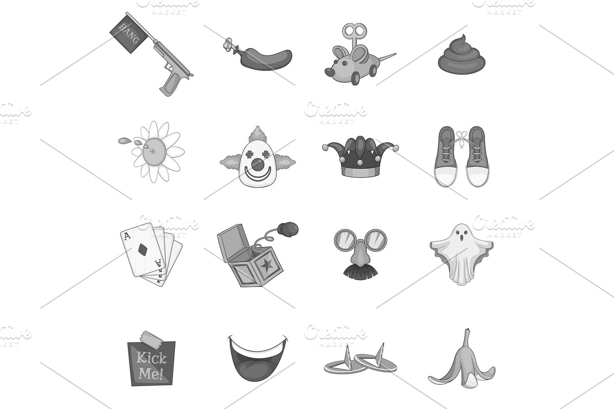 April fools day icons set, gray in Objects - product preview 8
