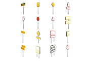 Road signs icons set, cartoon style