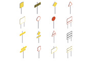 Road signs icons set, isometric