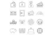 Different money icons set, outline