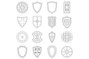 Shield frames icons set, outline
