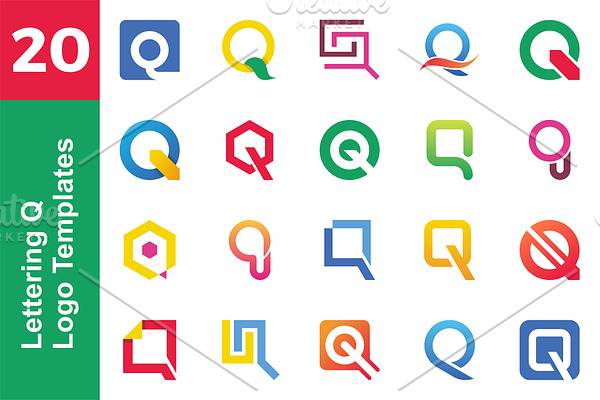 20 Logo Lettering Q Template Bundle