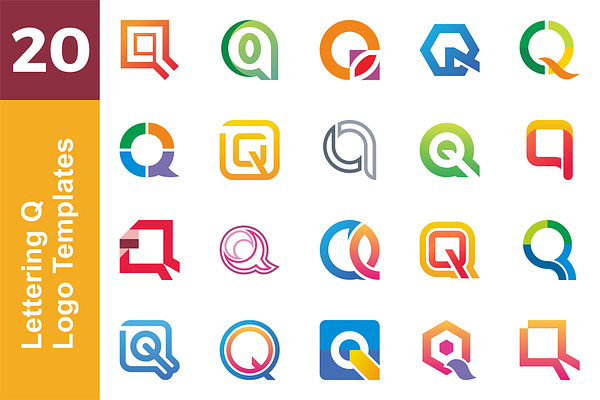 20 Logo Lettering Q Template Bundle