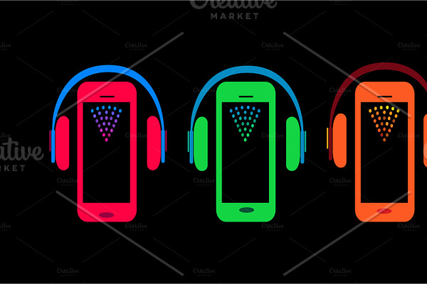 Mobile phone icons with headphone 